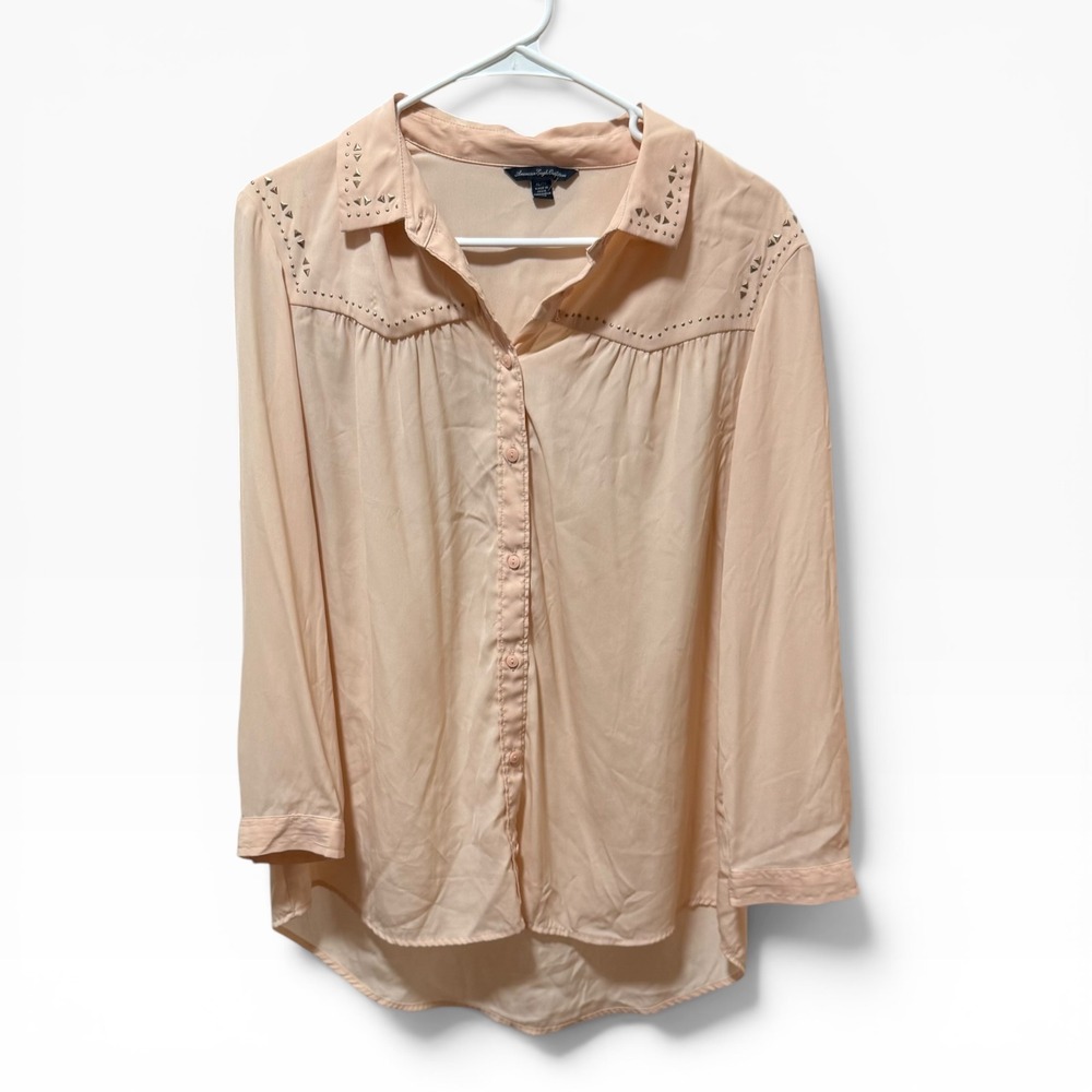 American Eagle Button Down Womenβ XL Peach Excellent Studded Western Long Sleeve